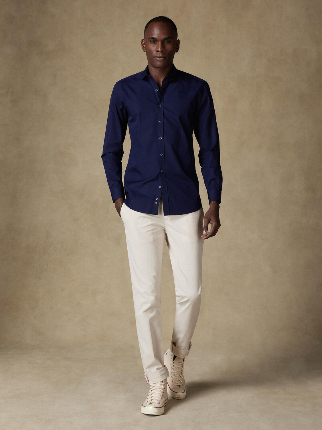 Camicia slim in popeline blu navy