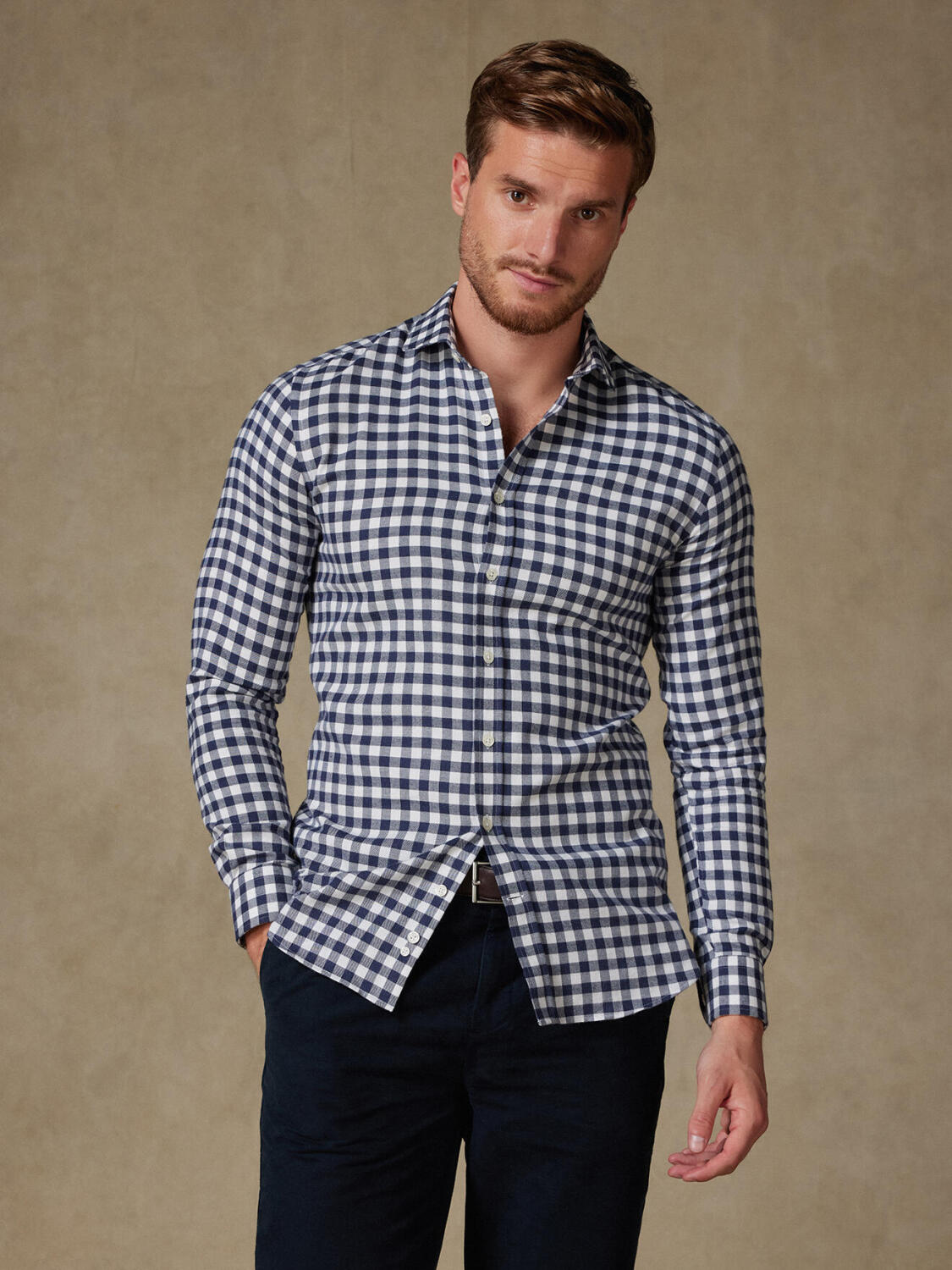 Camicia slim fit di flanella Rob a quadri navy