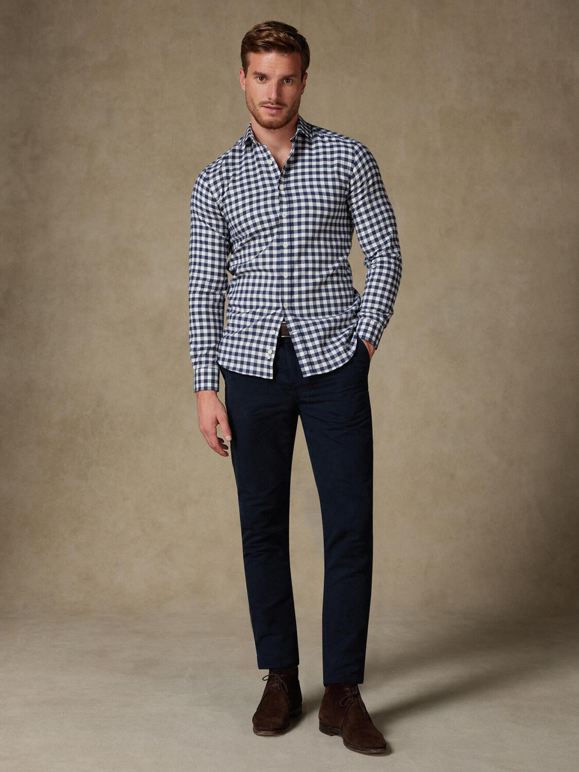 Camicia slim fit di flanella Rob a quadri navy
