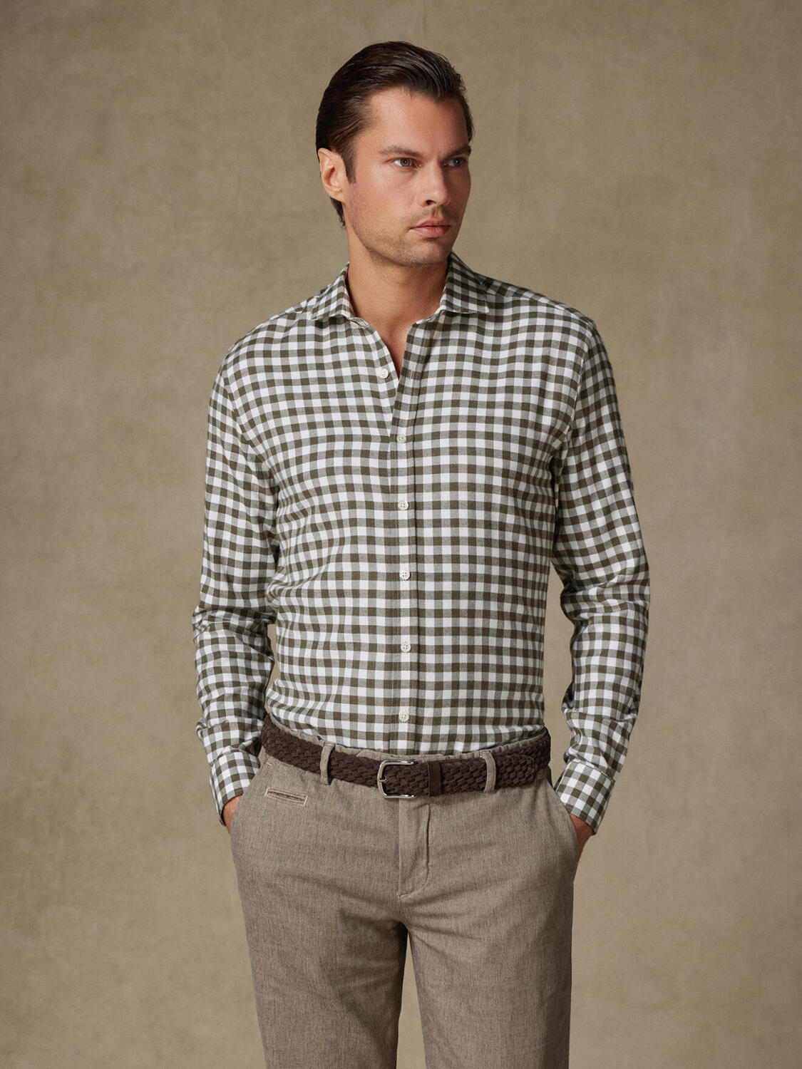 Rob Khaki Checkered Flannel slim fit shirt