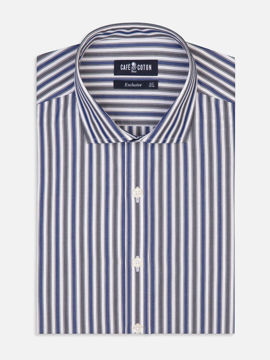 Chemise cintr&eacute;e Robin &agrave; rayures marine et grises