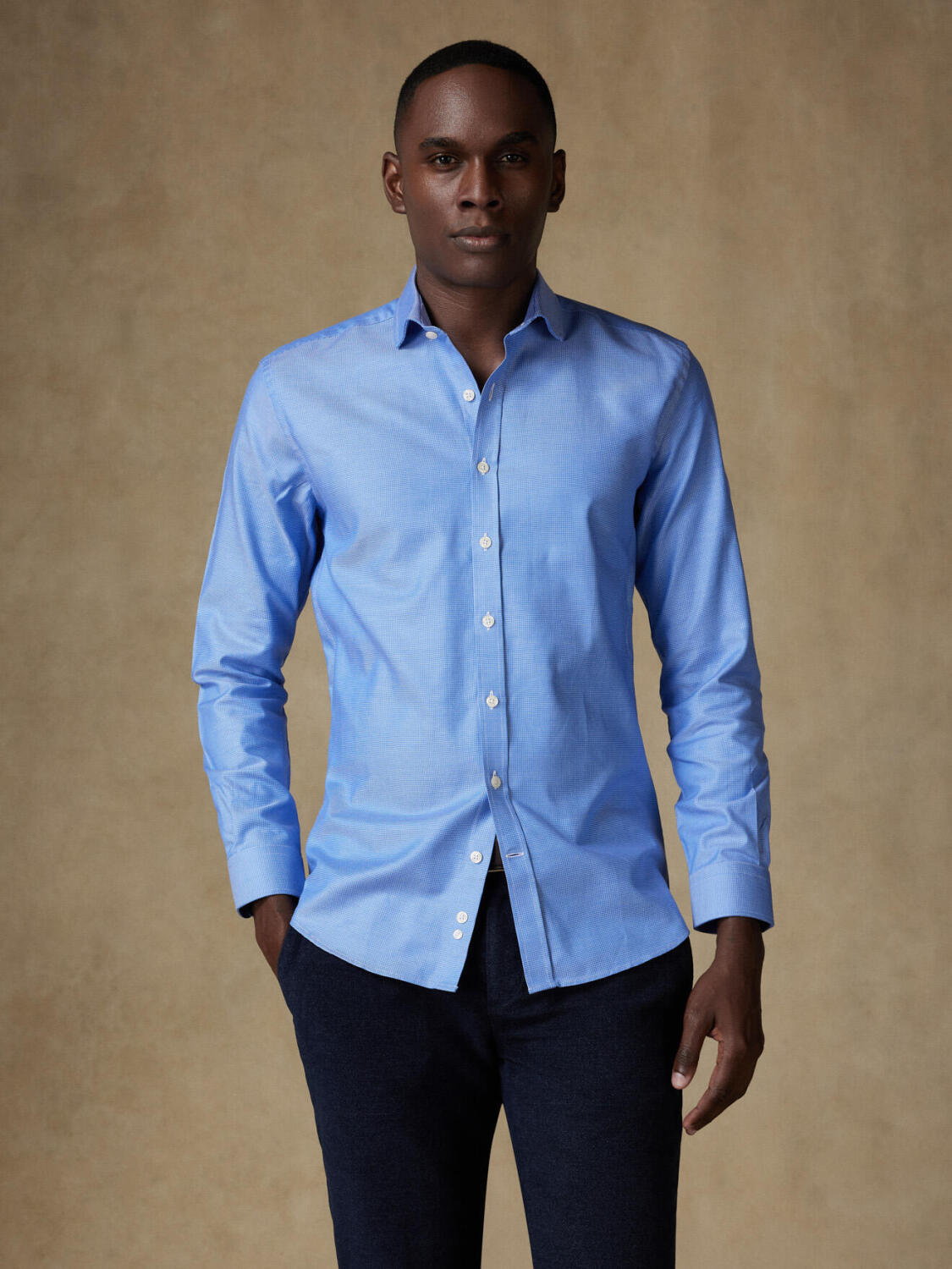 Camicia slim fit Sole a trecce blu