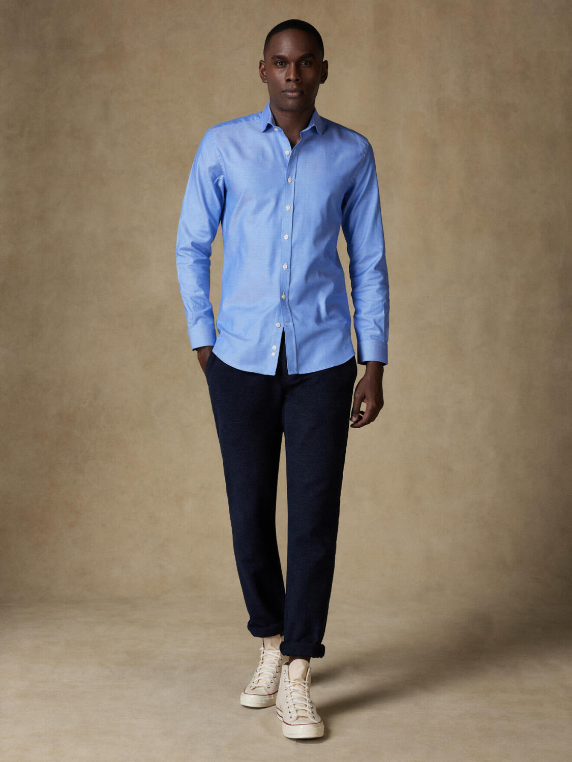 Camicia slim fit Sole a trecce blu