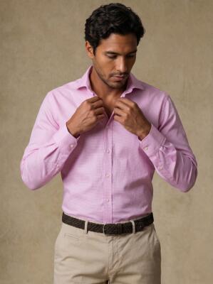 Slim Fit Tadd Strukturiertes Hemd Rosa