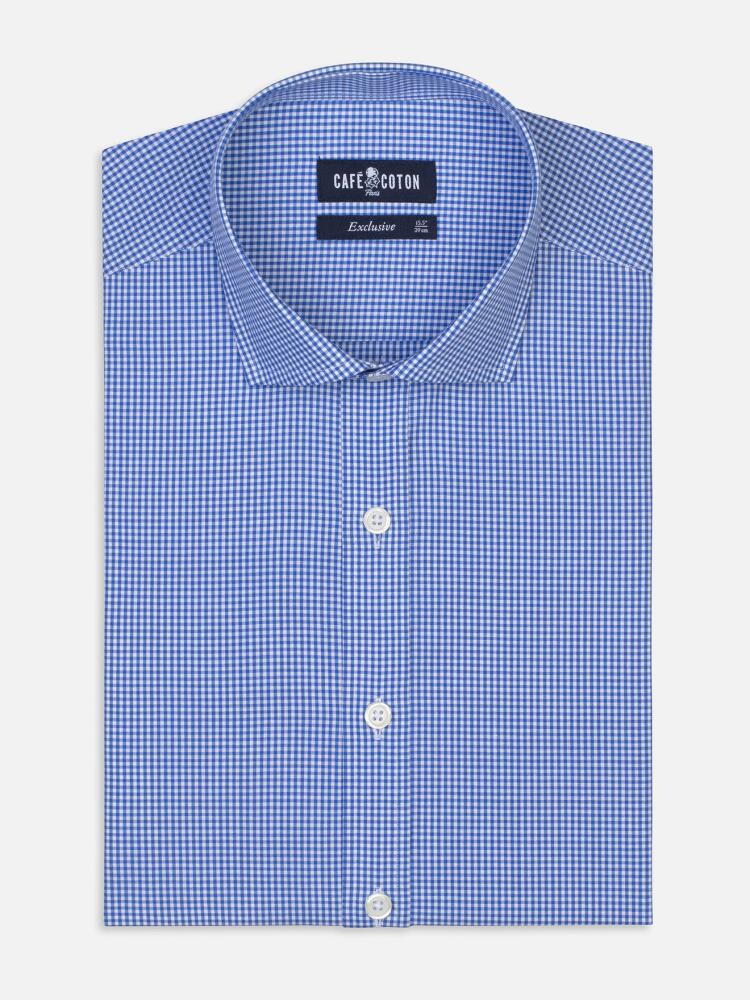 Blue gingham checked slim fit shirt