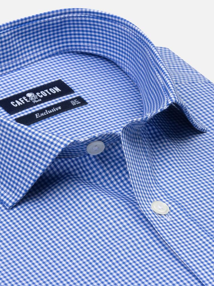 Blue gingham checked slim fit shirt