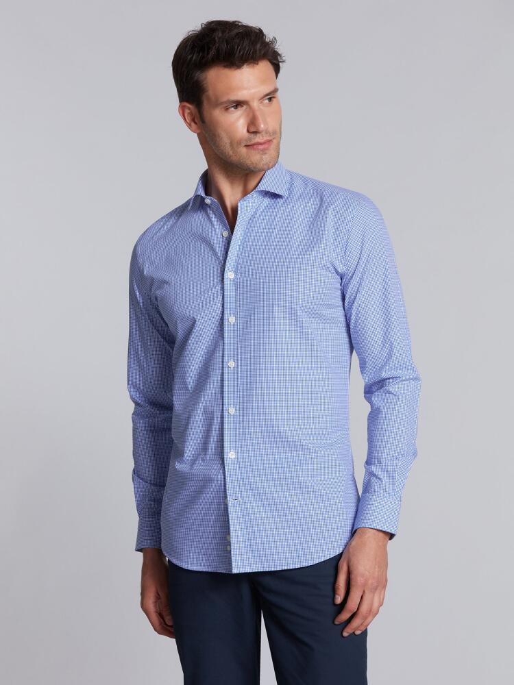 Blue gingham checked slim fit shirt