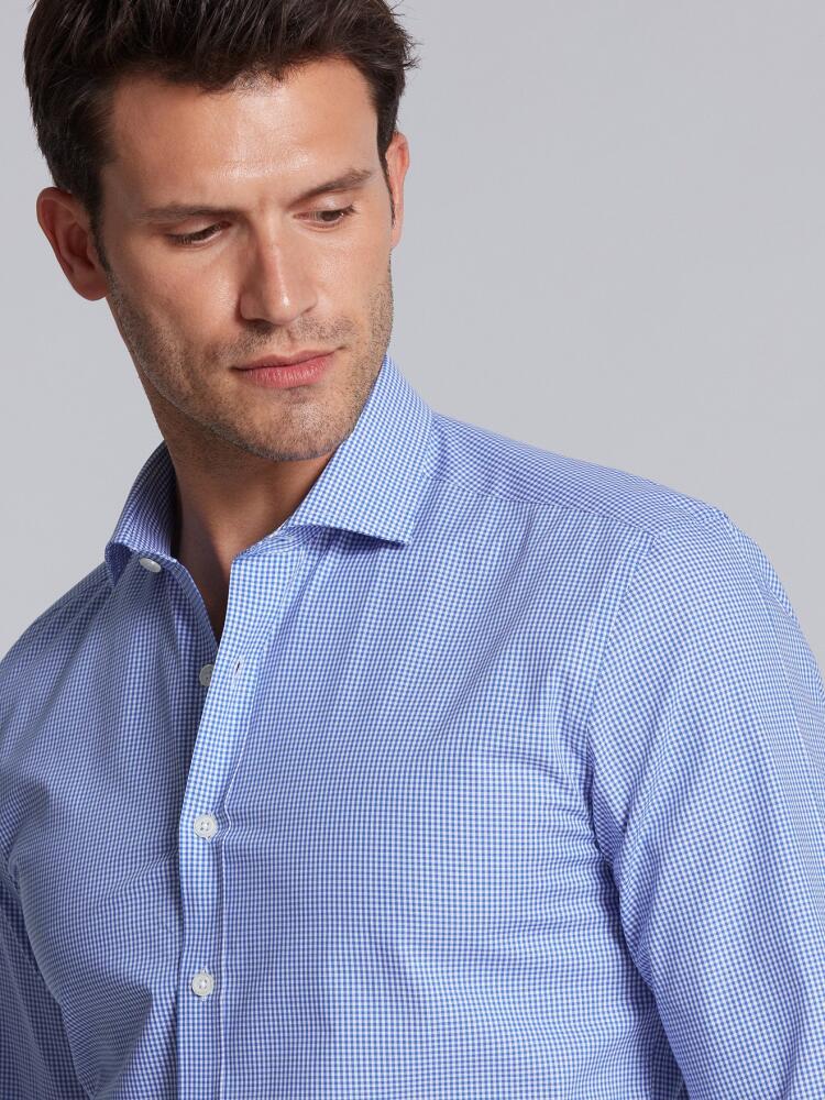 Blue gingham checked slim fit shirt