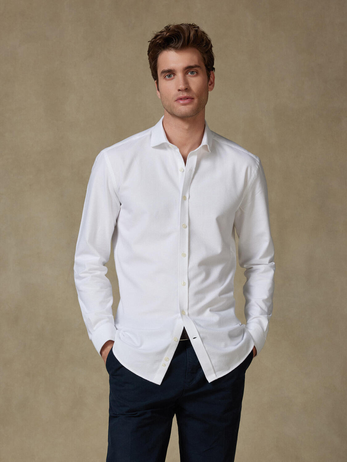 Vils white brushed oxford slim fit shirt