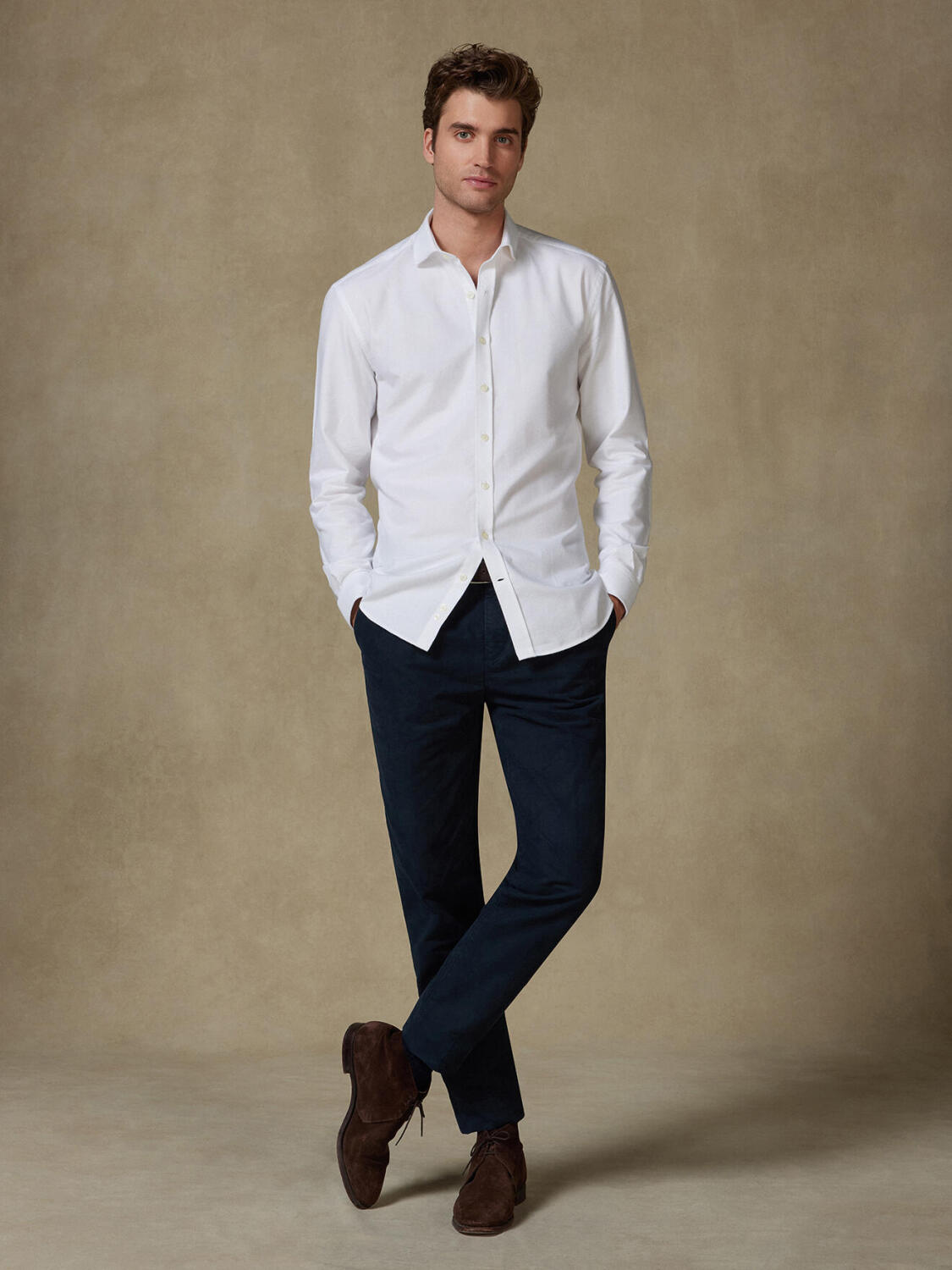Vils white brushed oxford slim fit shirt