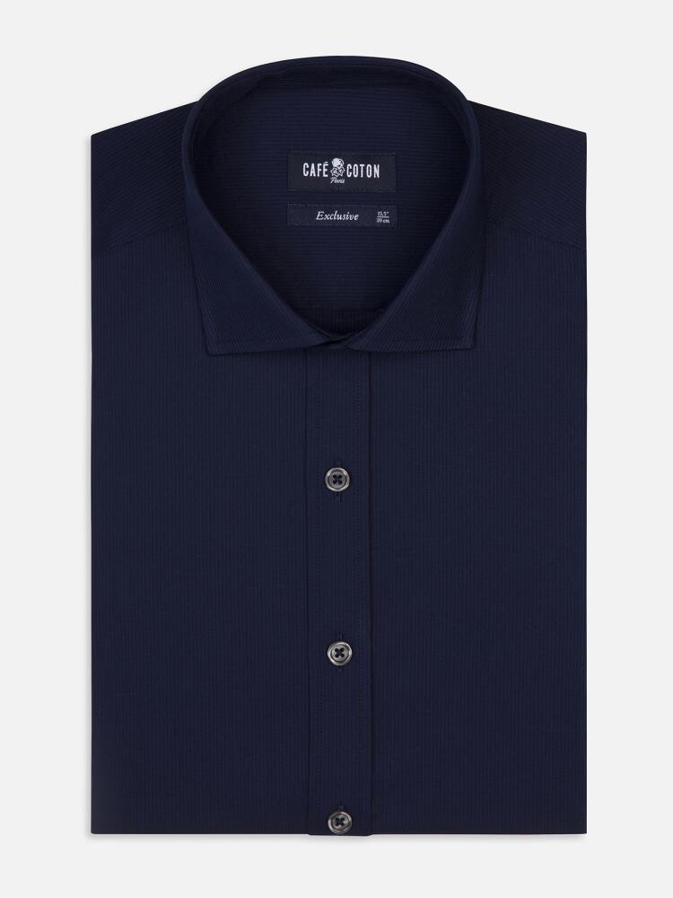 Navy blue piqu&eacute; slim fit shirt