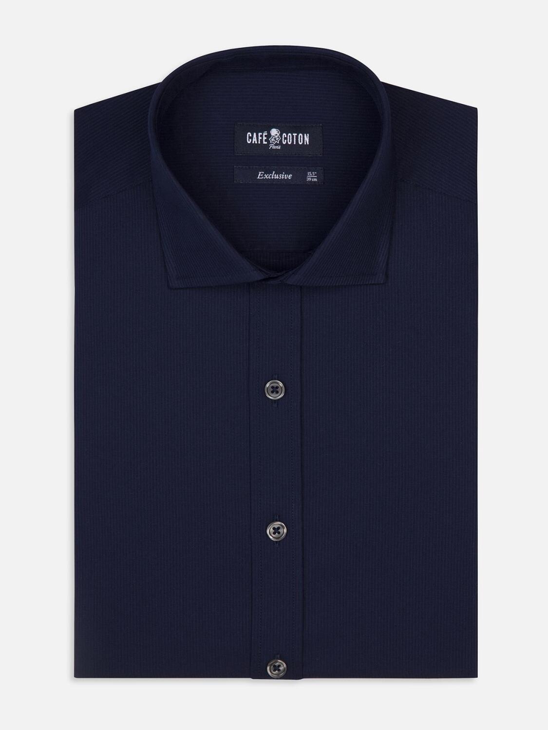 Camicia slim fit in piqu&eacute; navy