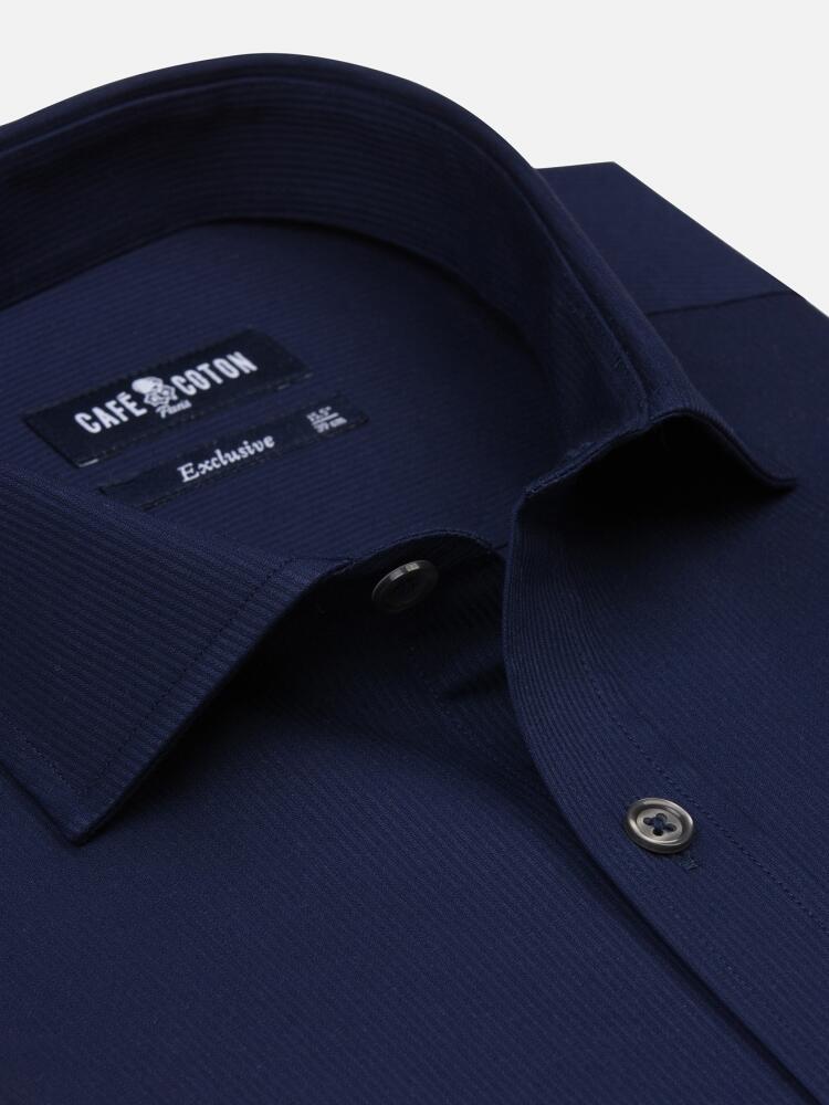 Navy blue piqu&eacute; slim fit shirt