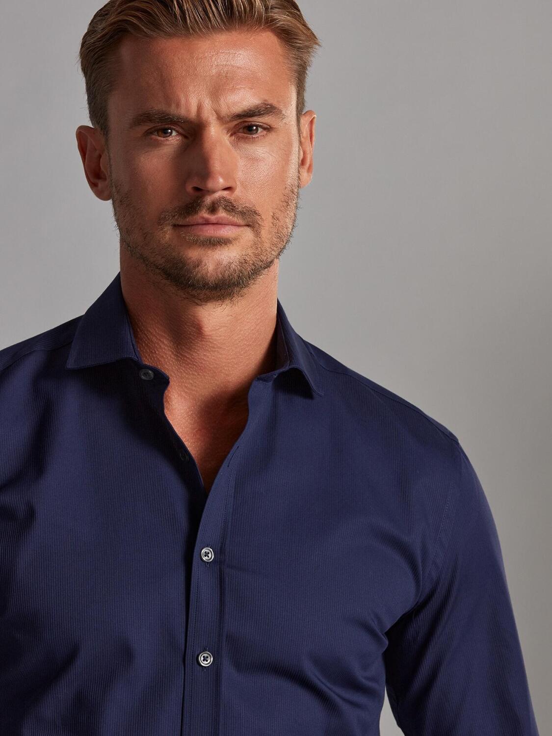 Camicia slim fit in piqu&eacute; navy