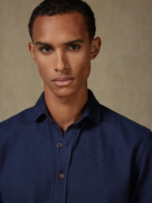 Wessow navy flannel slim fit shirt