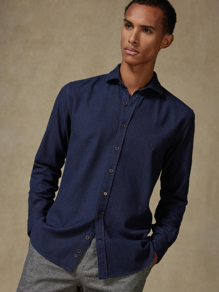 Wessow navy flannel slim fit shirt