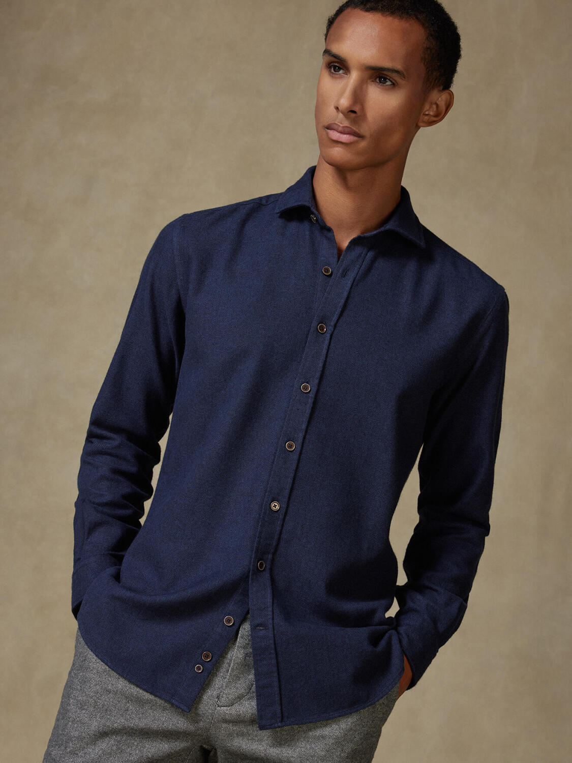 Wessow navy flannel slim fit shirt