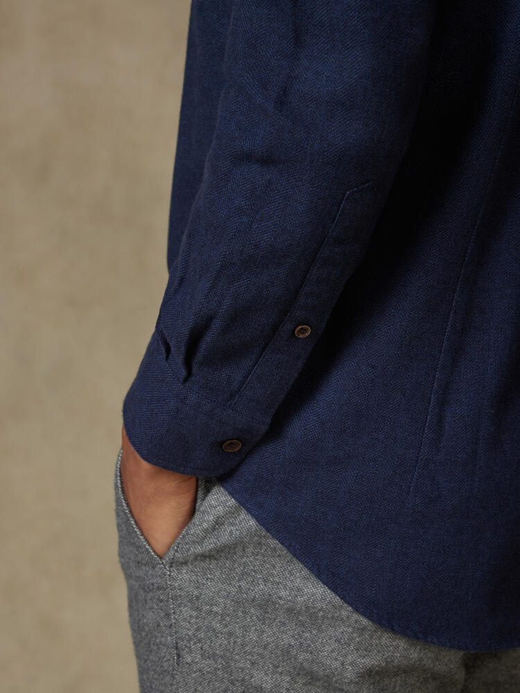 Wessow navy flannel slim fit shirt