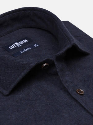 Wessow navy flannel slim fit shirt