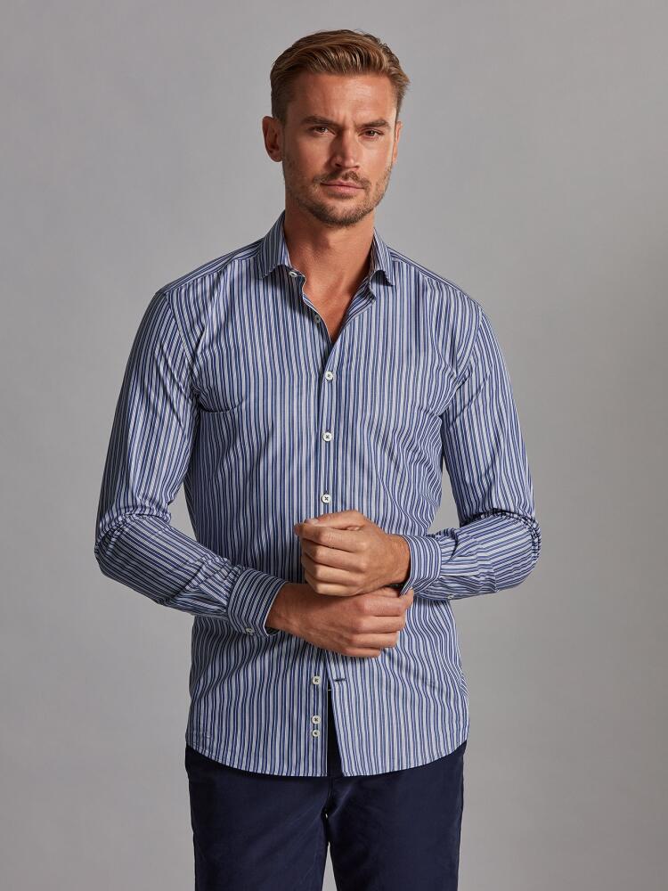 Willem navy and grey striped slim fit shirt