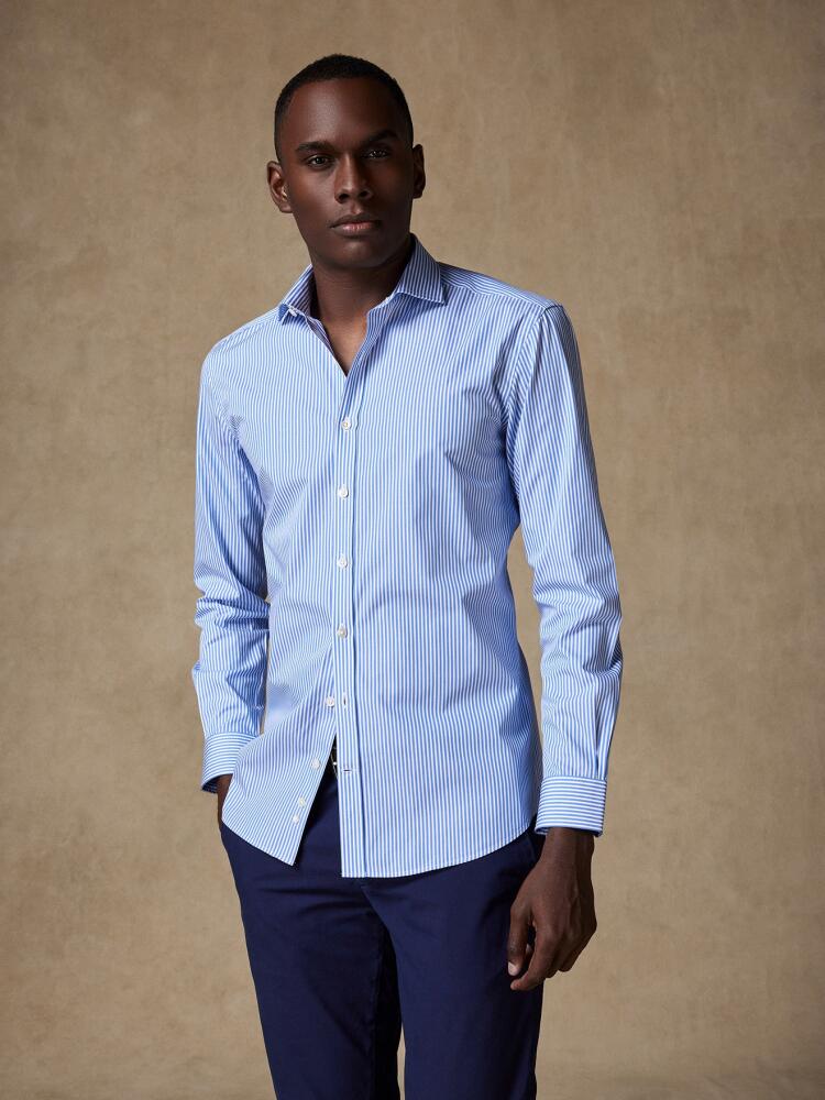 Hunter organic shirt with sky blue stripes