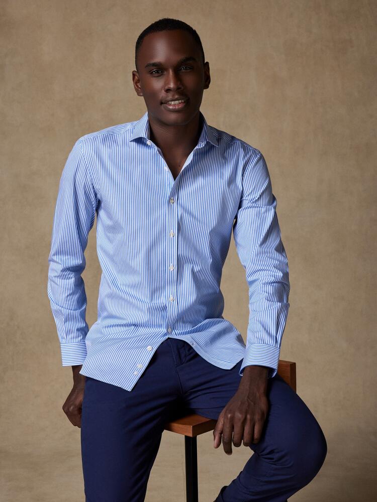 Hunter organic shirt with sky blue stripes