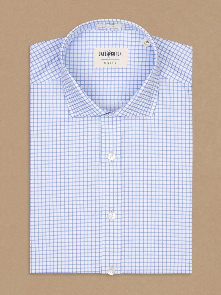 Norm sky blue checked organic shirt