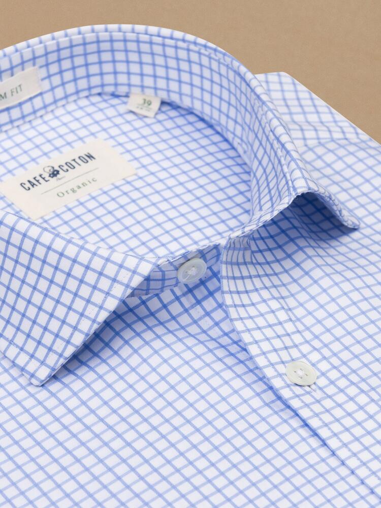 Norm sky blue checked organic shirt