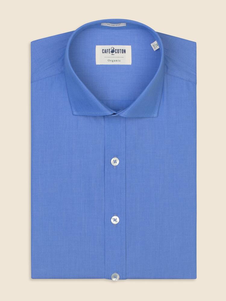 Blue organic poplin slim shirt