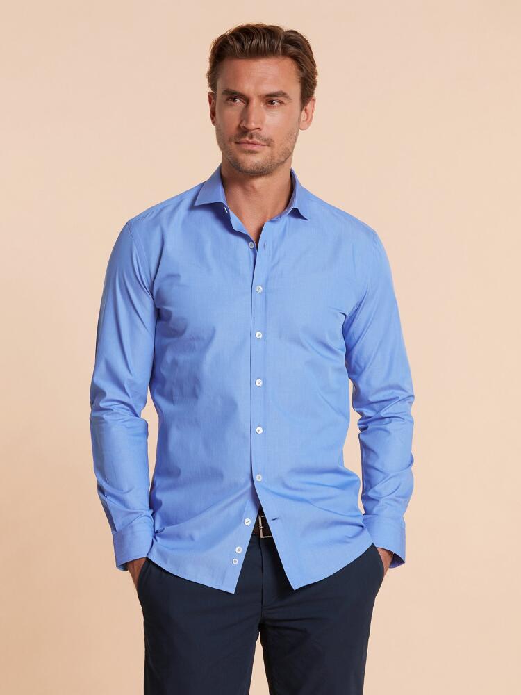 Blue organic poplin slim shirt