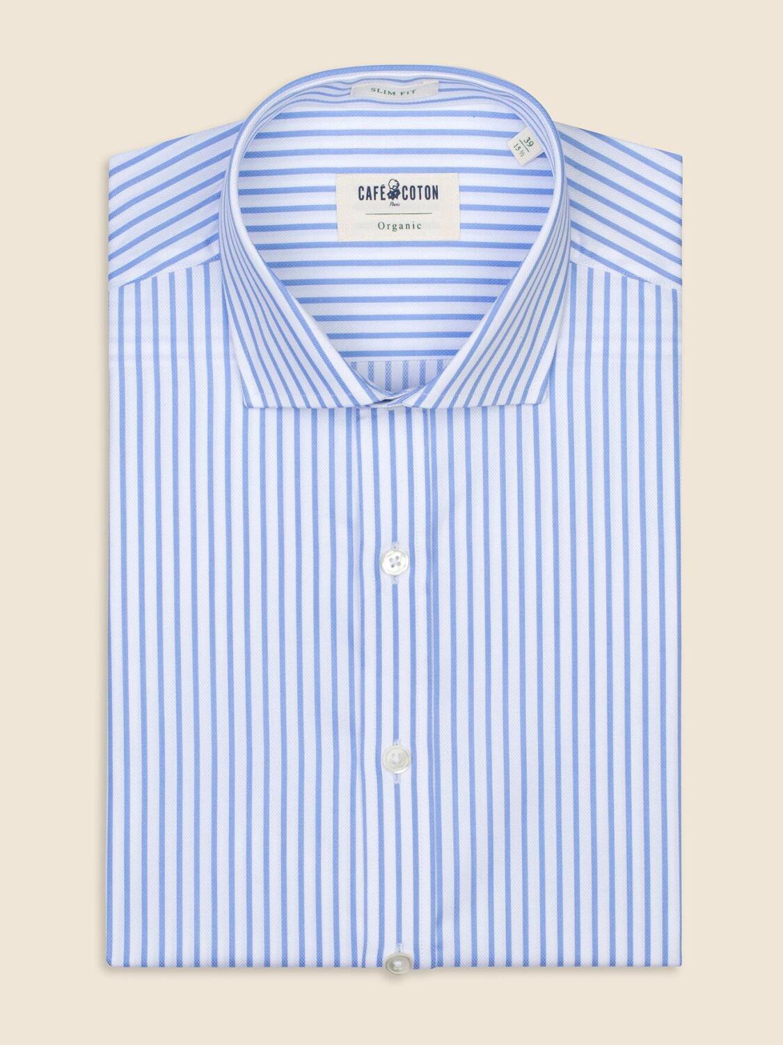 Chemise bio cintrée Casey à rayures ciel