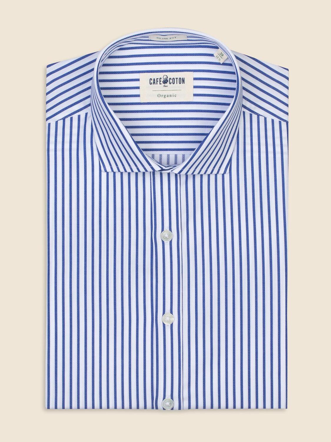 Chemise bio cintr&eacute;e Casey &agrave; rayures marine