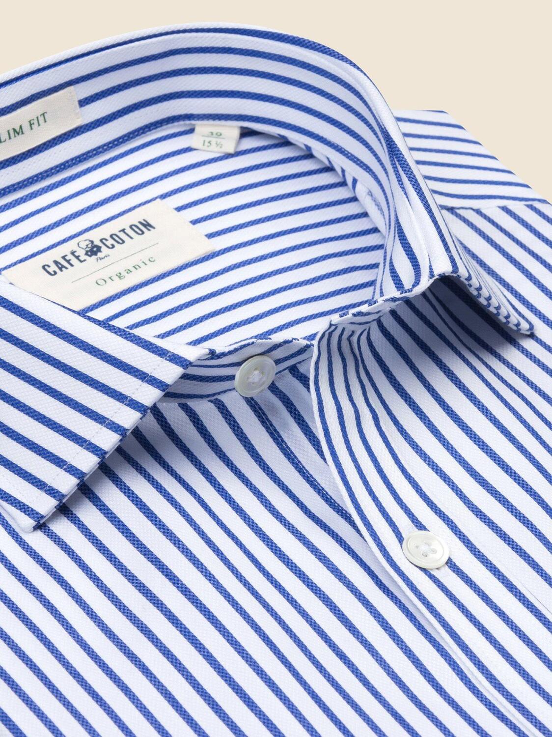 Chemise bio cintr&eacute;e Casey &agrave; rayures marine