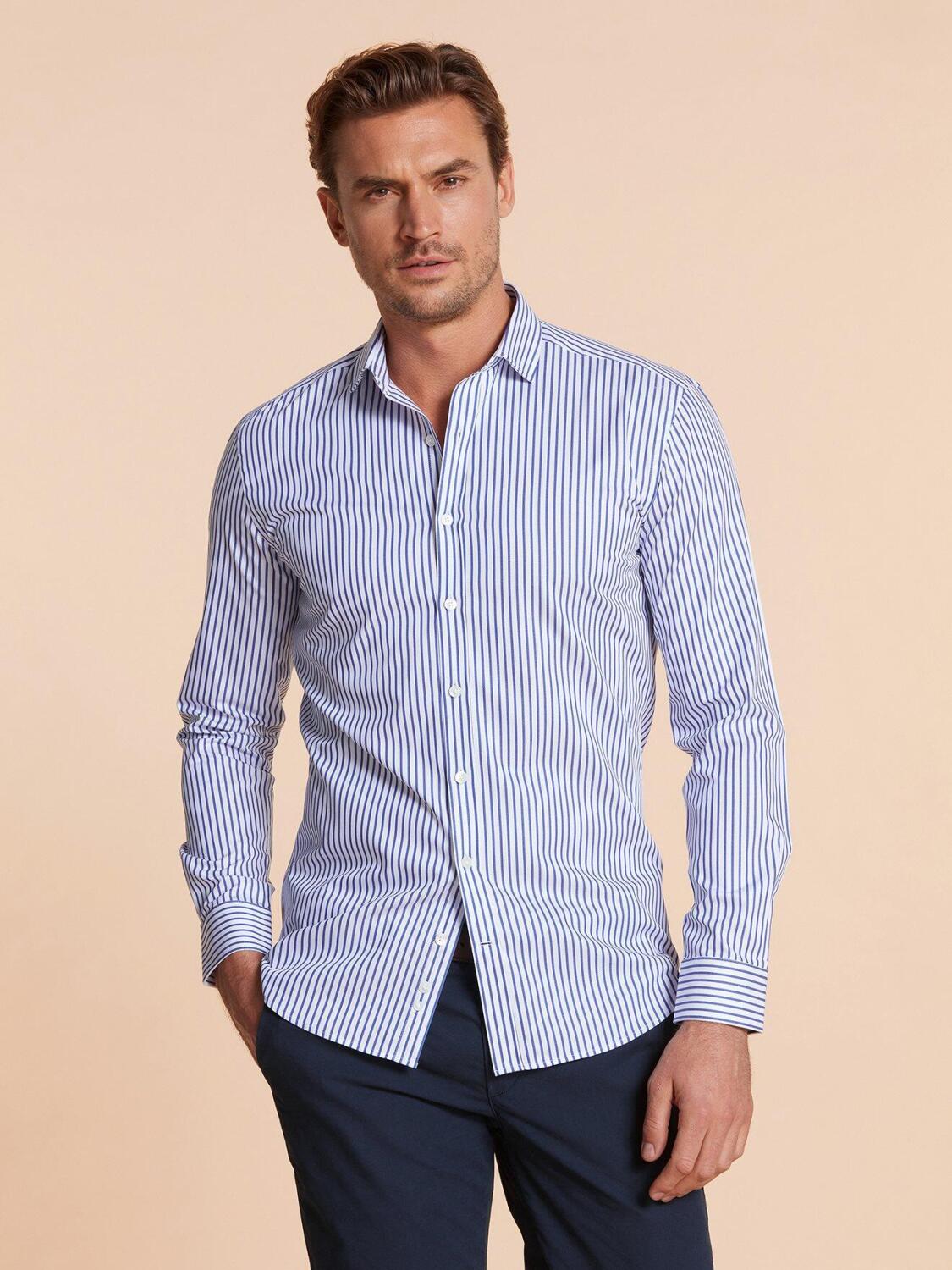 Chemise bio cintr&eacute;e Casey &agrave; rayures marine