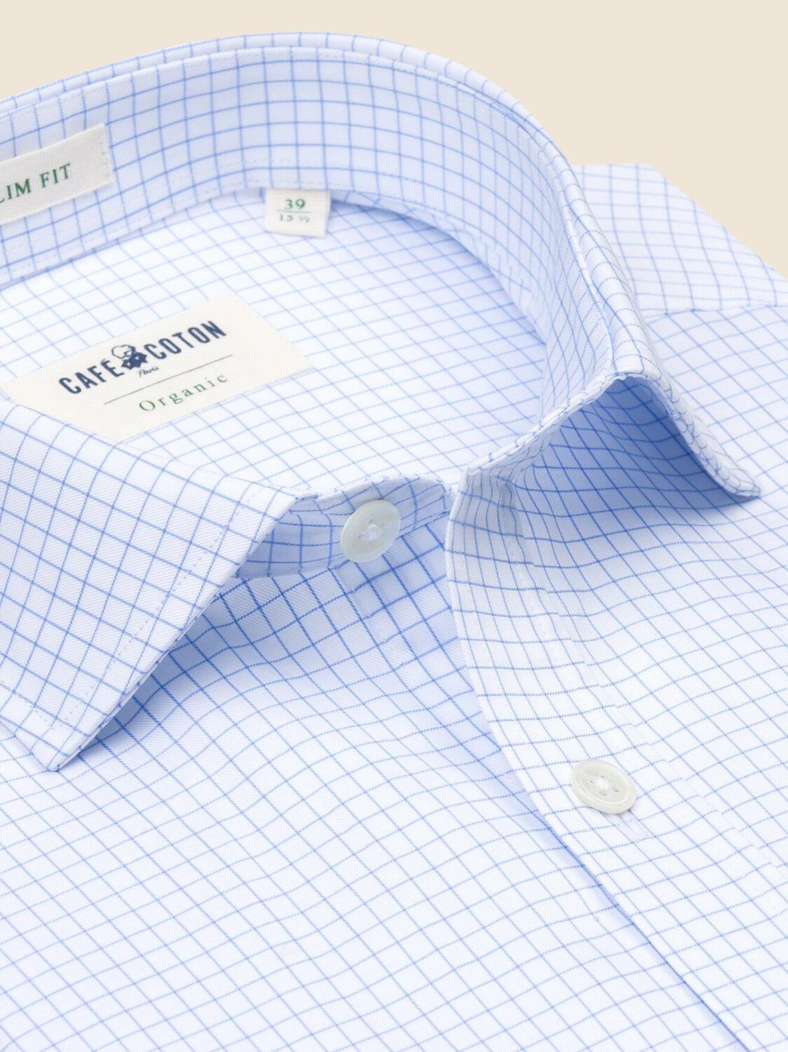 Chemise bio cintr&eacute;e Chad &agrave; carreaux ciel