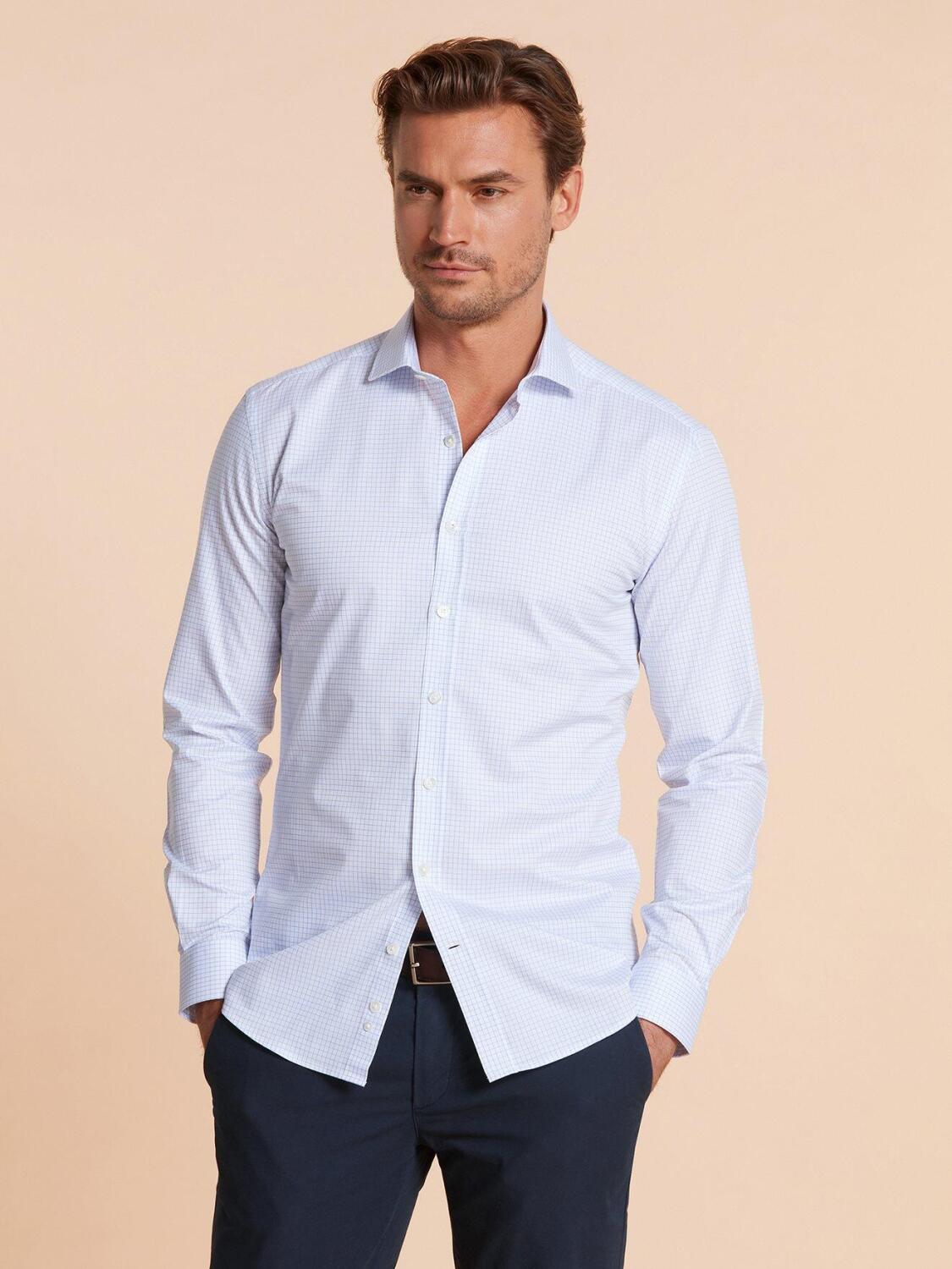 Chemise bio cintr&eacute;e Chad &agrave; carreaux ciel
