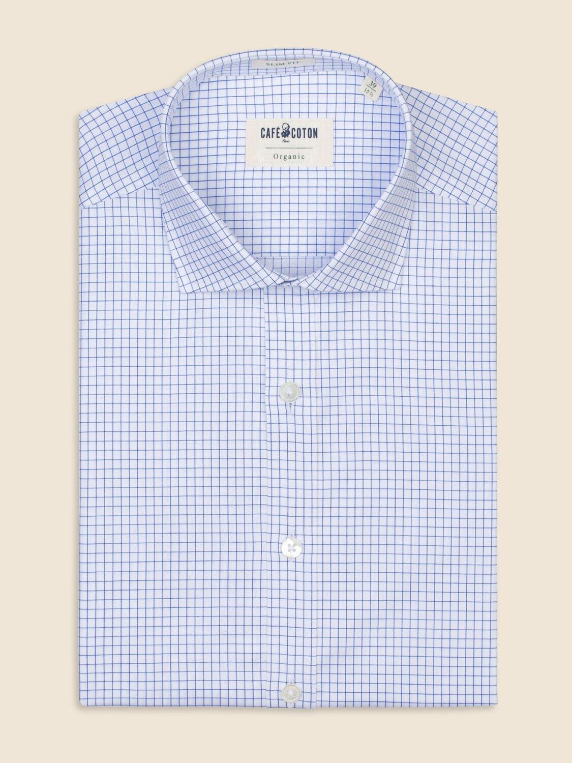 Chemise bio cintr&eacute;e Chad &agrave; carreaux bleus