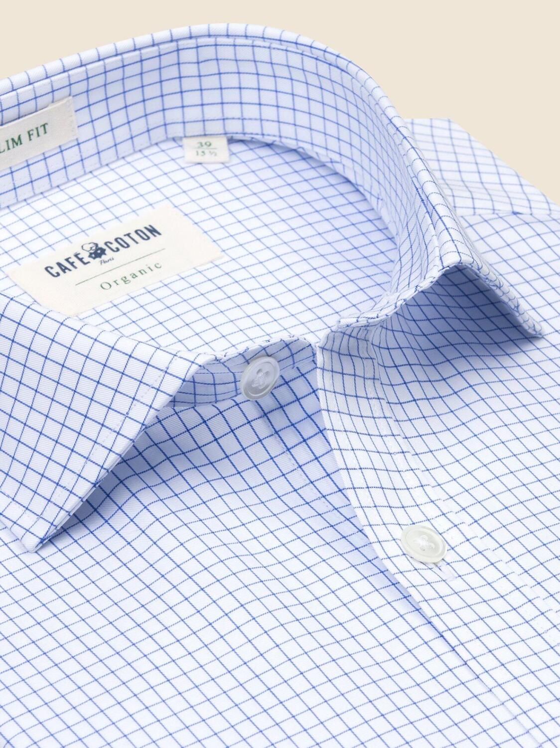Chemise bio cintr&eacute;e Chad &agrave; carreaux bleus