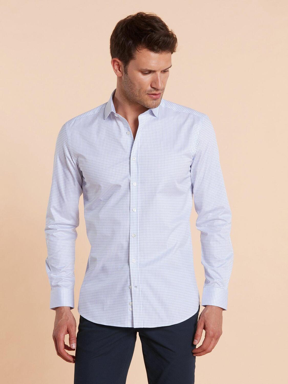 Chemise bio cintr&eacute;e Chad &agrave; carreaux bleus