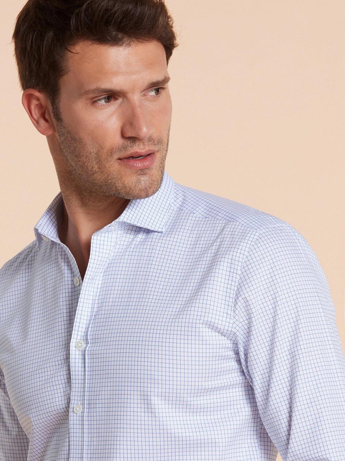 Chemise bio cintr&eacute;e Chad &agrave; carreaux bleus