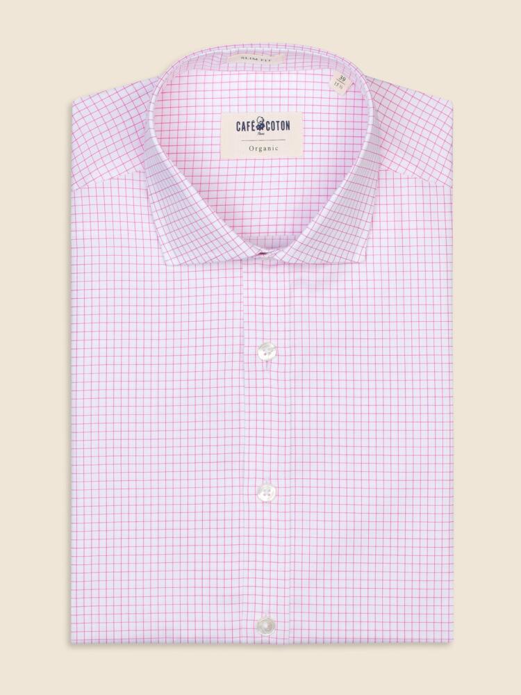 Chemise bio cintrée Chad à carreaux roses