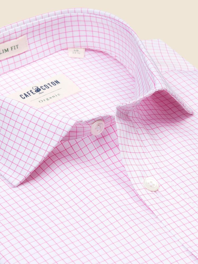 Chemise bio cintrée Chad à carreaux roses