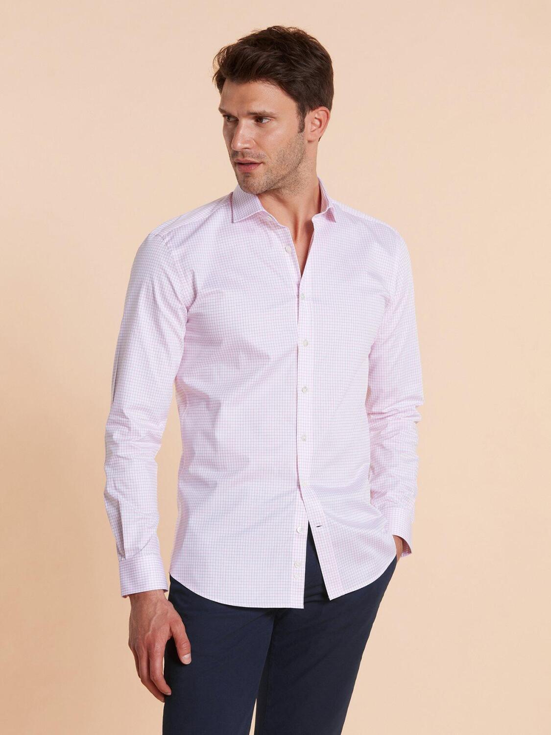 Pink checked organic twill slim shirt