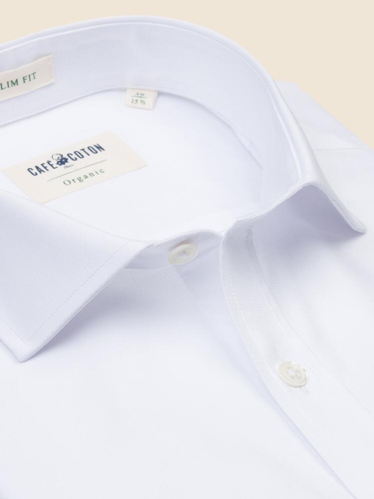 White organic piqué slim shirt