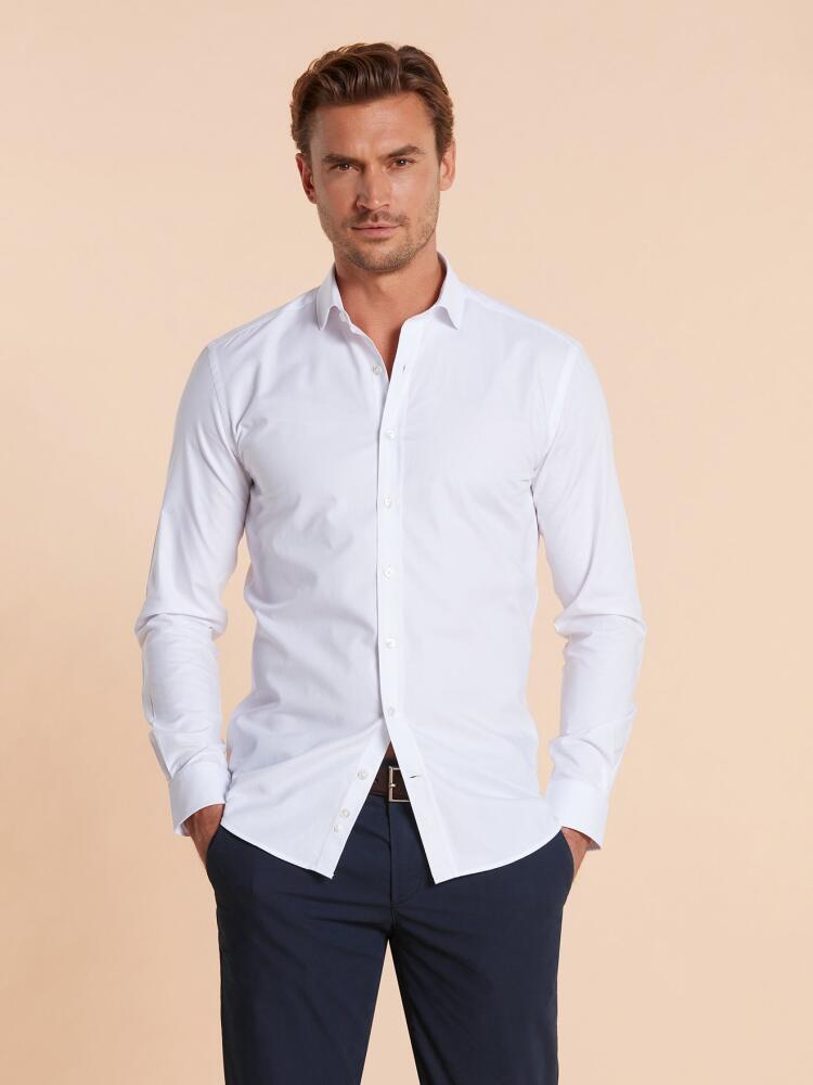 White organic piqué slim shirt