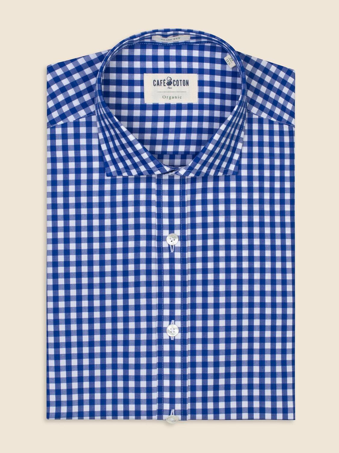 Chemise bio cintr&eacute;e Colin &agrave; carreaux marine