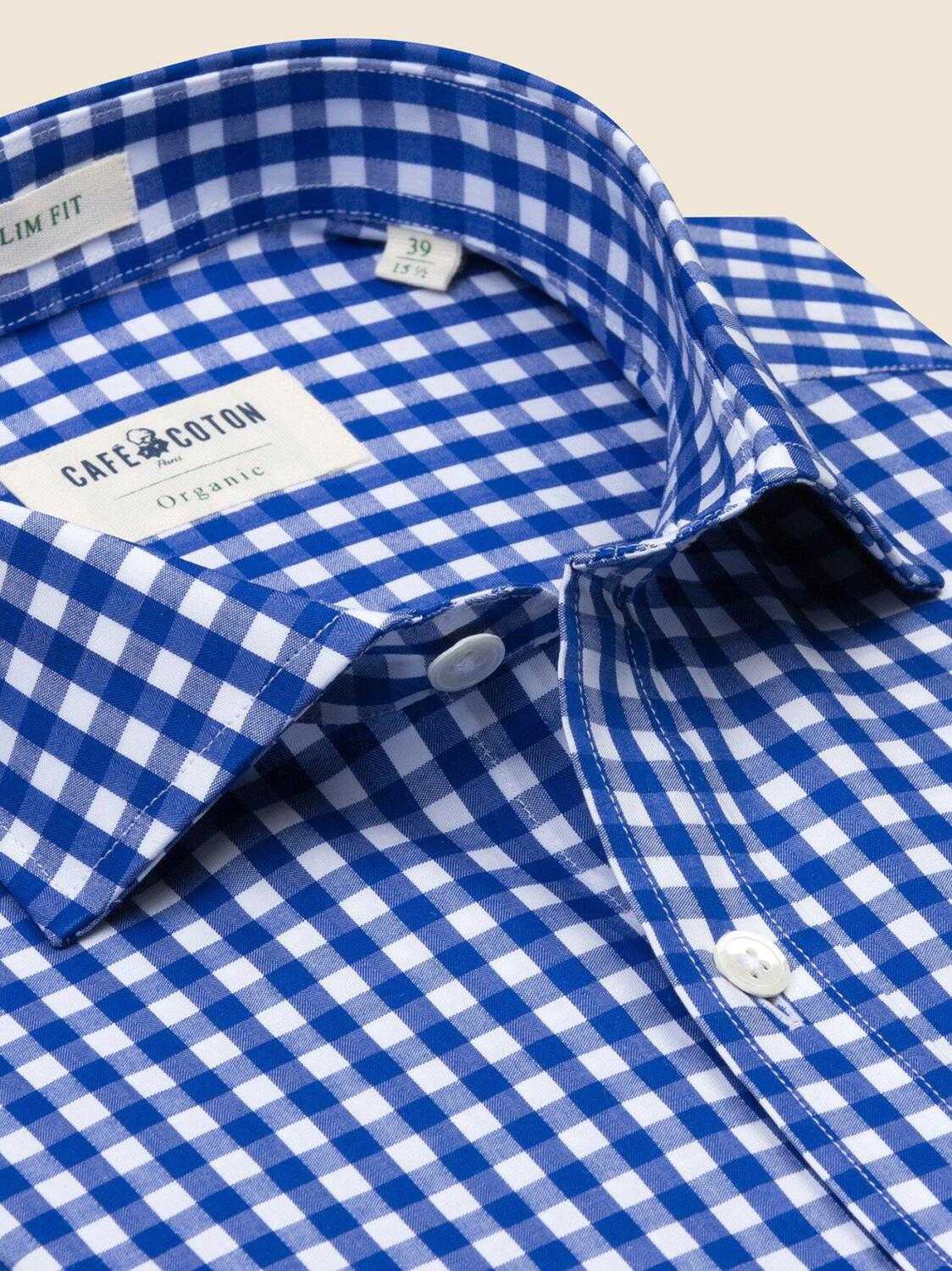 Chemise bio cintr&eacute;e Colin &agrave; carreaux marine