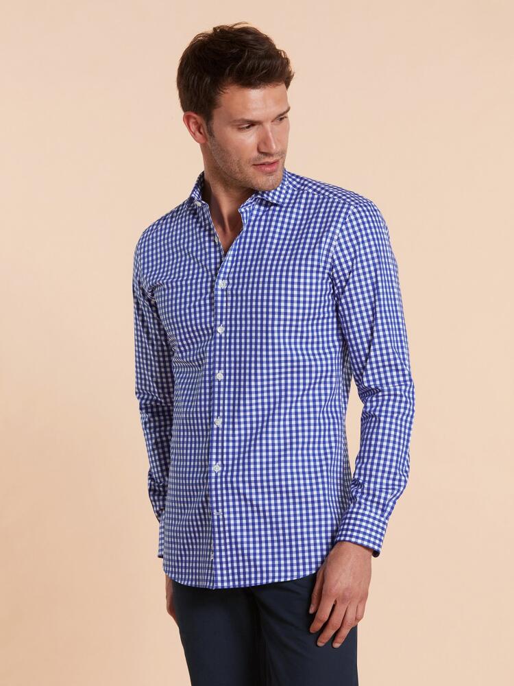 Chemise bio cintr&eacute;e Colin &agrave; carreaux marine