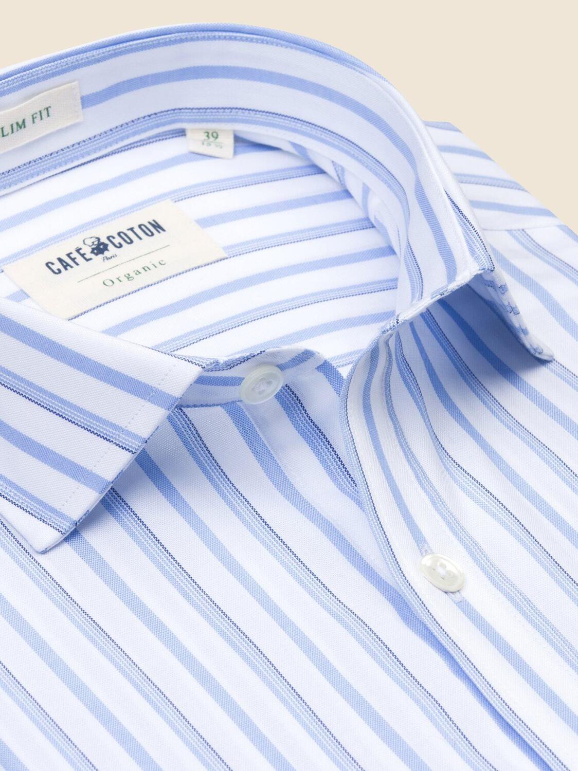 Chemise bio cintr&eacute;e Curtis &agrave; rayures ciel