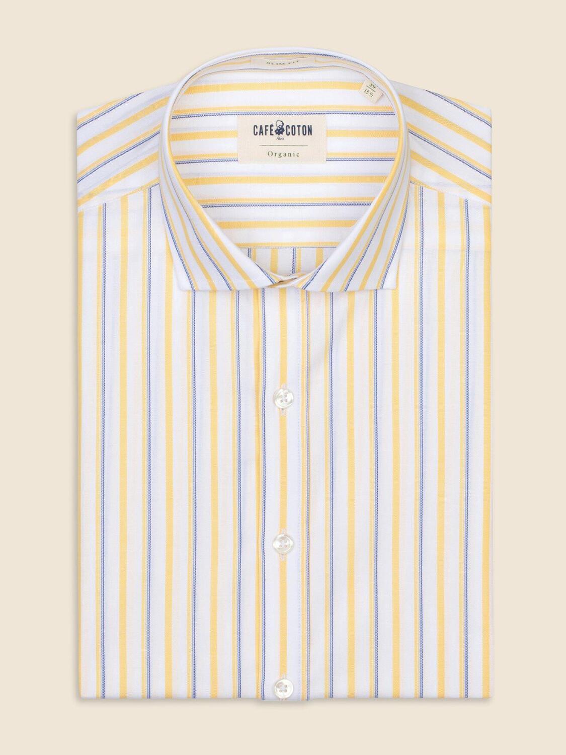 Chemise bio cintr&eacute;e Curtis &agrave; rayures jaunes